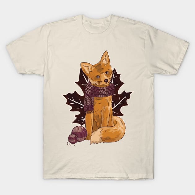 Fall Knitting Fox T-Shirt by polliadesign
